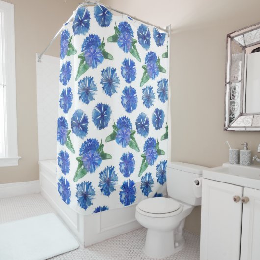 Rideaux De Douche Belle aquarelle bleu cornfleurs (En situation)