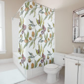 Rideaux De Douche Belle Aquarelle Italienne Olives Motif Blanc (En situation)