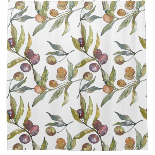 Rideaux De Douche Belle Aquarelle Italienne Olives Motif Blanc (Devant)