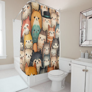 Rideaux De Douche Belle bande dessinée de chats et chatons