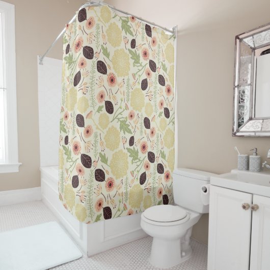 Rideaux De Douche Belle crème rose verte Fleurs Motifs (En situation)