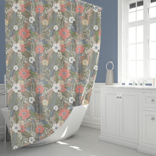 Rideaux De Douche Belle Elégante Corail Bleu Vert Patten Floral