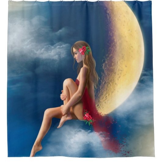 Rideaux De Douche belle femme nuit fée sur la lune (Devant)