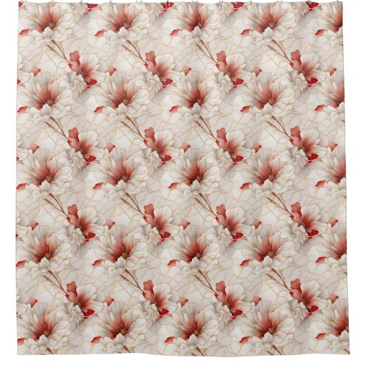 Rideaux De Douche Belle Flore Rouge Blanc (Devant)