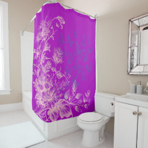 Rideaux De Douche Belle Flore violette et papillons