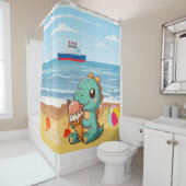 Rideaux De Douche Belle glace manger dino à la plage (En situation)