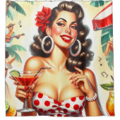 Rideaux De Douche Belle illustration de femme rétro (Devant)