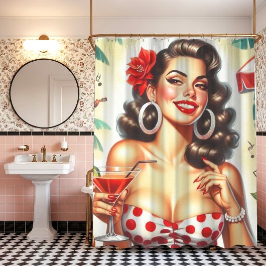 Rideaux De Douche Belle illustration de femme rétro