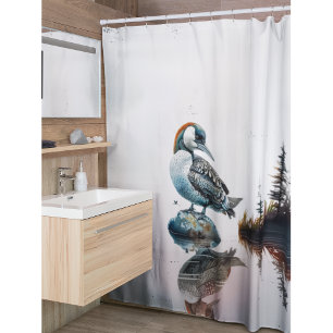 Rideaux De Douche belle laine sur une roche en aquarelle
