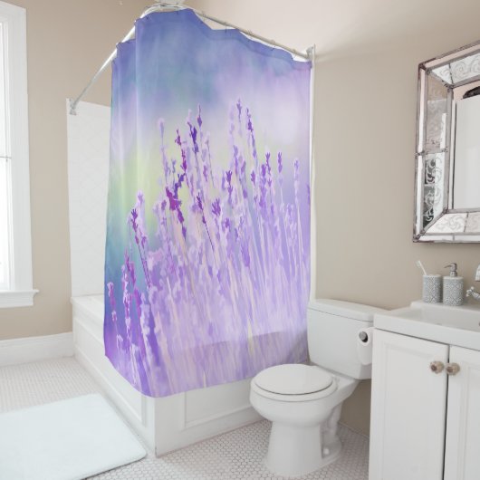 Rideaux De Douche Belle Lavande Fleur Champ ou prairie Purple (En situation)