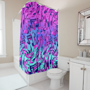 Rideaux De Douche Belle Musique Notes Vives Rose Violet Bleu Aqua