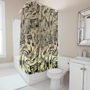 Rideaux De Douche Belle musique Sepia Lively Notes musicales