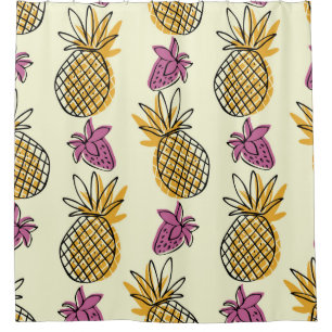 Rideaux De Douche Belle patte d'illustration d'ananas et de fraises