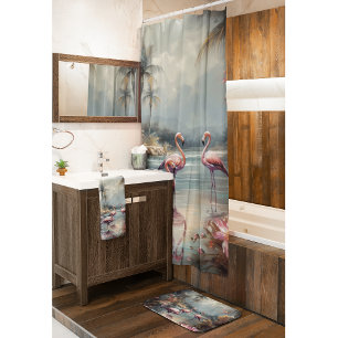 Rideaux De Douche belle peinture vintage flamants roses