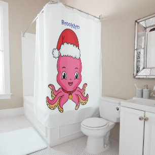 Rideaux De Douche Belle pieuvre joyeuse en casquette de Noël