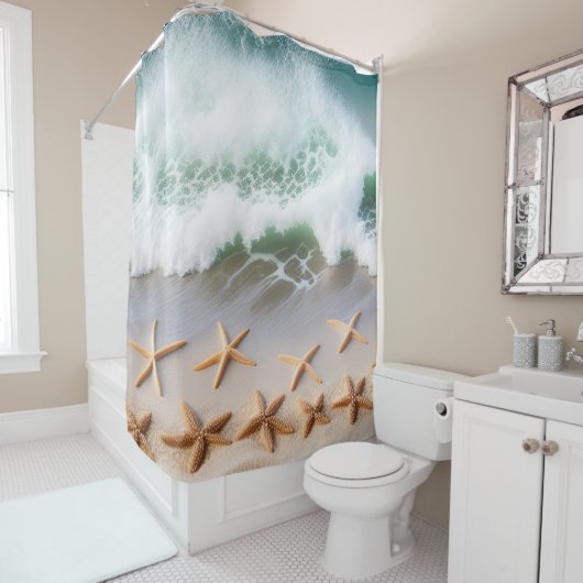 Rideaux De Douche Belle Plage Ocean Waves Starfish (En situation)