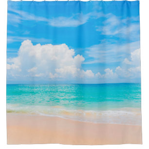 Rideaux De Douche Belle plage tropicale avec ciel bleu et c blanc