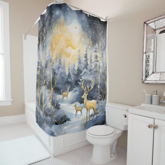 Rideaux De Douche Belle réserve naturelle Blue Winter Woods (En situation)