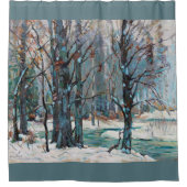 Rideaux De Douche Belle scène de neige hivernale avec blues et gris (Devant)