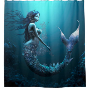 Rideaux De Douche Belle sirène d'Imaginaire bleu
