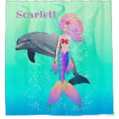 Rideaux De Douche Belle Sirène Magique avec son Ami Dauphin (Devant)