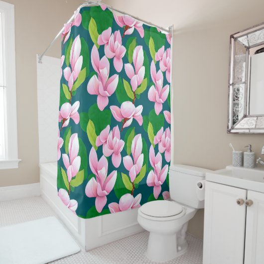 Rideaux De Douche Belles fleurs de Magnolia rose (En situation)