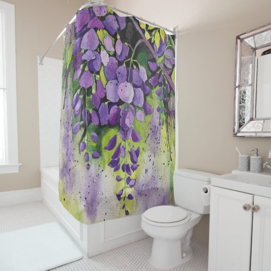 Rideaux De Douche Belles Fleurs De Wisteria En Aquarelle (En situation)