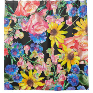 Rideaux De Douche Belles fleurs d'été avec rose. Marée florale