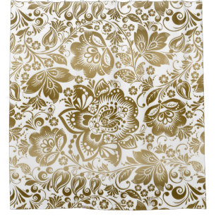Rideaux De Douche Belles fleurs d'or Motif sans couture