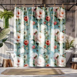 Rideaux De Douche Belles pivoines blanches et rouges