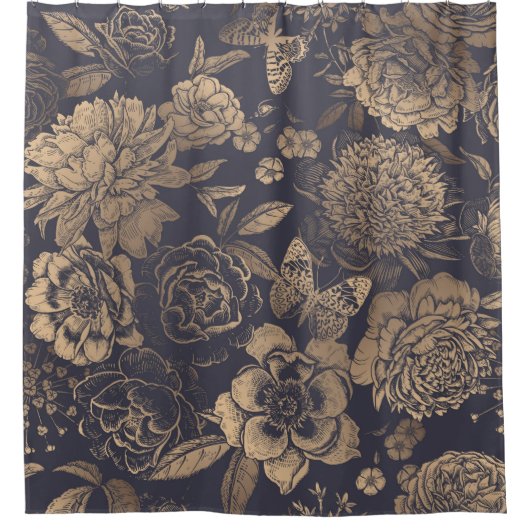 Rideaux De Douche Belles pivoines de fleurs, roses et papillons. (Devant)