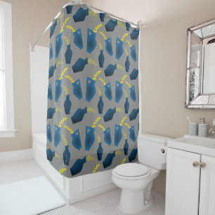 Rideaux De Douche Belles plantes en pots bleus, gris et jaunes