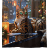 Rideaux De Douche Bengal Cat With Christmas Lights Holiday (Devant)
