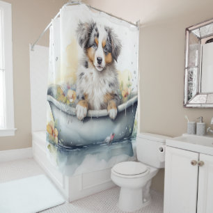 Rideaux De Douche Berger Australien Dans Baignoire Aquarelle Art Can