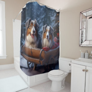 Rideaux De Douche Berger Australien enneigé Traîneau Décor Noël de N