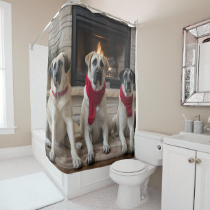 Rideaux De Douche Berger d'Anatolie au coin de la cheminée Noël