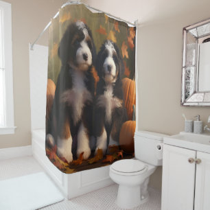 Rideaux De Douche Bernedoodle Chiot Automne Citrouille de plaisir