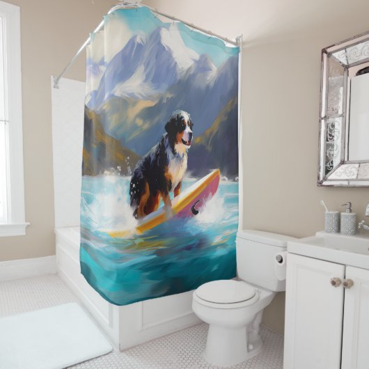 Rideaux De Douche Bernese Mountain Beach Surf Paining (En situation)