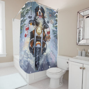 Rideaux De Douche Bernese Mountain Dog équitation Moto Noël