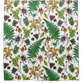 Rideaux De Douche Berries forestières, feuilles et buissons sur blan (Devant)