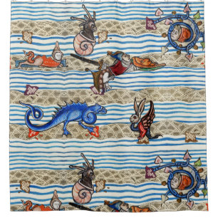 RIDEAUX DE DOUCHE BESTIAIRE MÉDIÉVAL, MONSTRES DE MER IMAGINAIRES AN