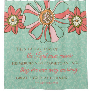 Rideaux De Douche Bible Verse Aqua et rose Retro Floral