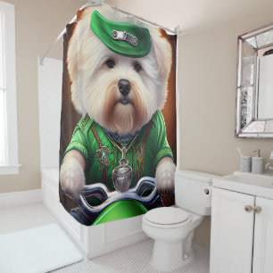 Rideaux De Douche Bichon Frisé Chien Conduite Vélo St. Patrick