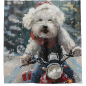 Rideaux De Douche Bichon Frise Chien équitation Moto Noël (Devant)