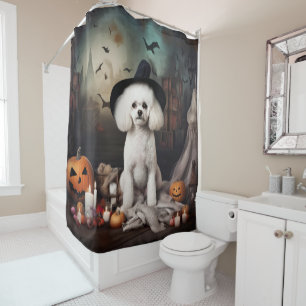 Rideaux De Douche Bichon Frise Citrouilles Halloween effrayant