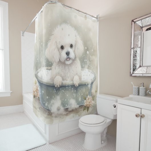 Rideaux De Douche Bichon Frise Dans La Baignoire Aquarelle Chien Art (En situation)
