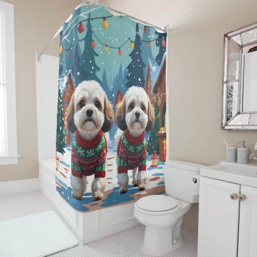 Rideaux De Douche Bichon Frise Dogs Christmas Snow Holiday (En situation)