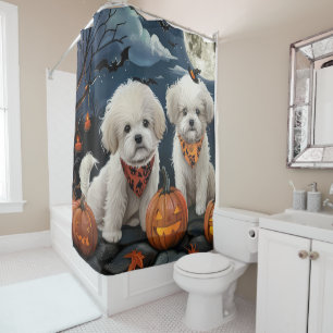 Rideaux De Douche Bichon Frise Halloween Épouvantable