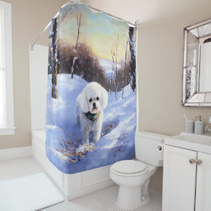 Rideaux De Douche Bichon Frise Laisser neiger Noël