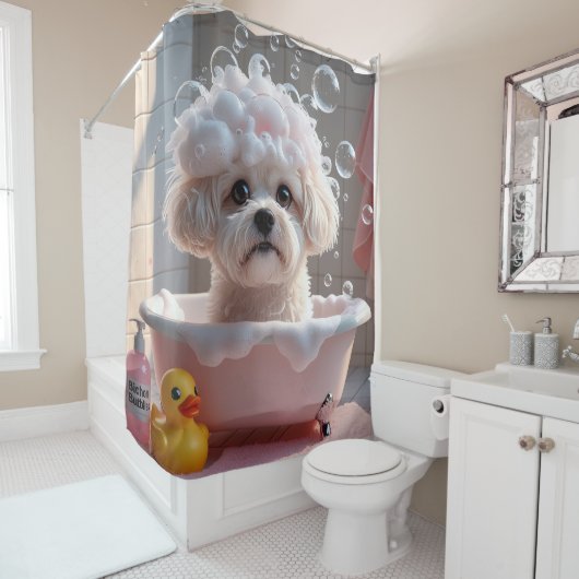Rideaux De Douche Bichon Frise Sloppy Sleepy mignonne drôle (En situation)
